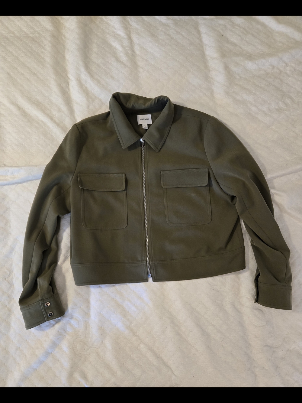 Nine West Olive Green Utility Zip Jacket